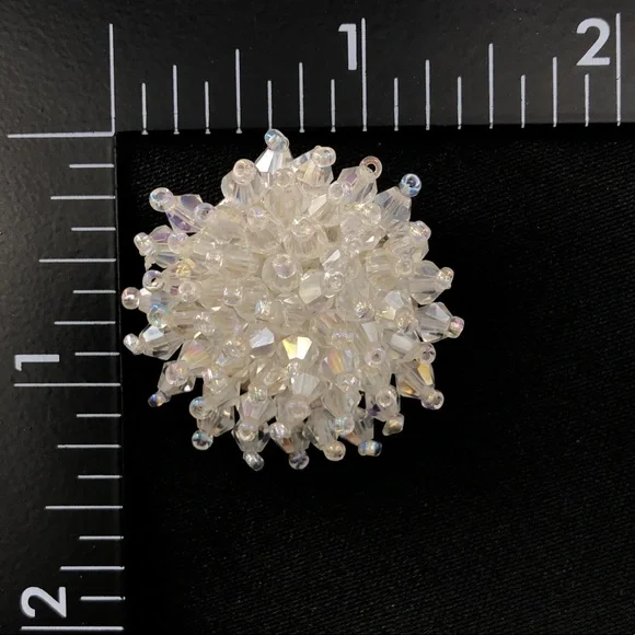 Clear Glass Beaded Burst Large Statement Handmade Stud Earrings - Picture 3 of 3